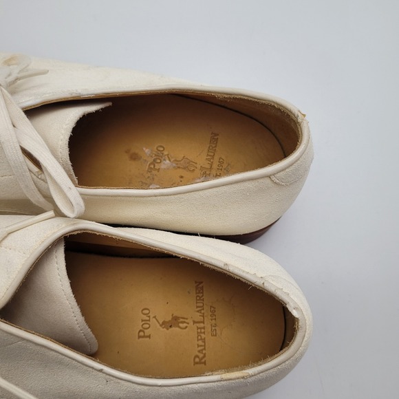 Polo Ralph Lauren Mens White Suede Buck Derby Shoes Cream Brick Sole 12 D main image 8